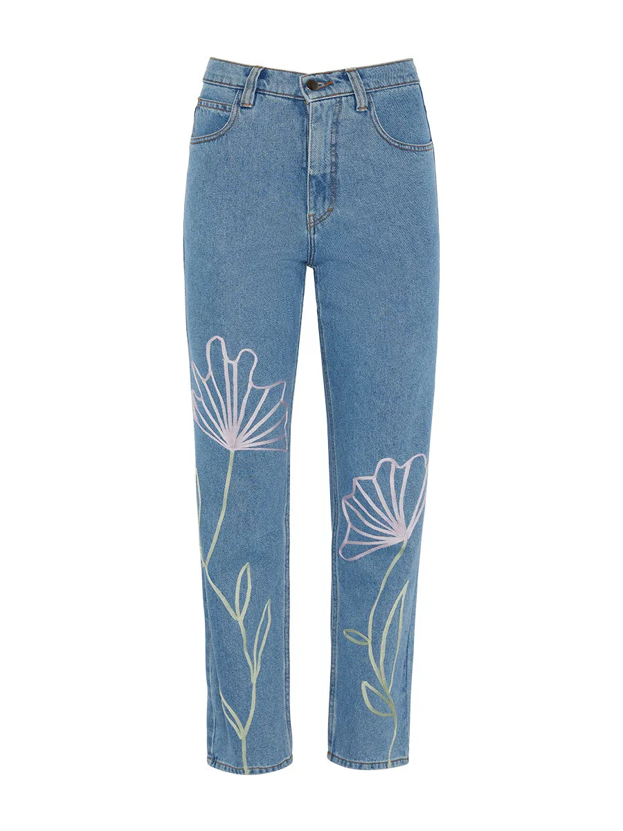 Primrose High Waisted Organic Mom Fit Patterned Jeans