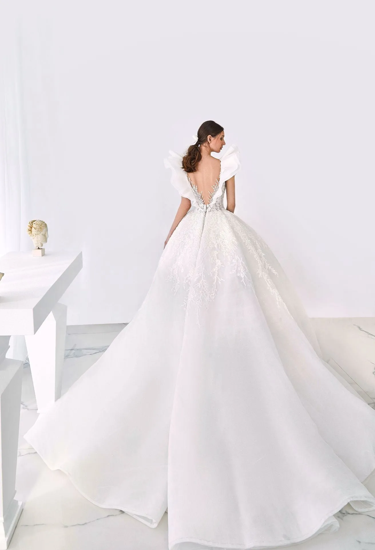 Princess Dress with Ruffled Shoulders and Beading