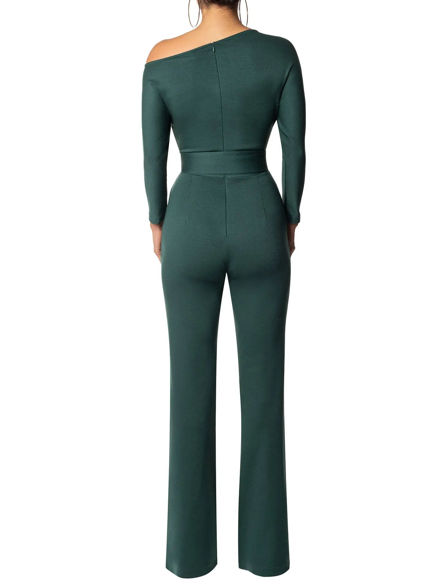 "Ursula" Hunter Green Off Shoulder Jumpsuit