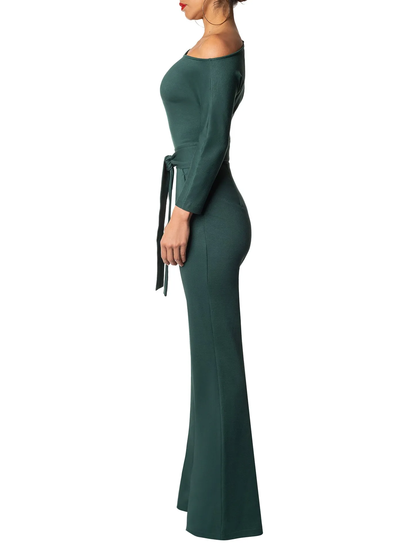 "Ursula" Hunter Green Off Shoulder Jumpsuit
