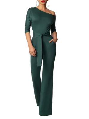 "Ursula" Hunter Green Off Shoulder Jumpsuit