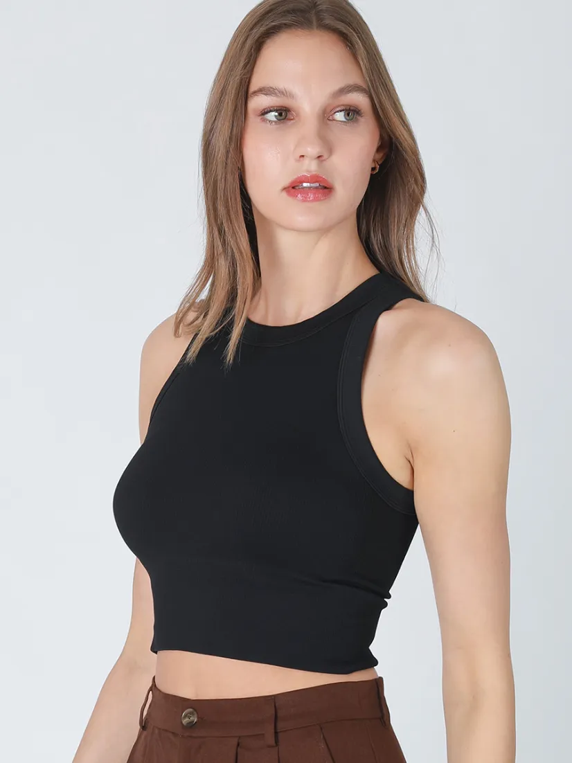 Ribbed high neck crop top