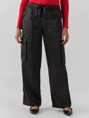 Satin Cargo Standard Rise Wide Leg Pant - Black