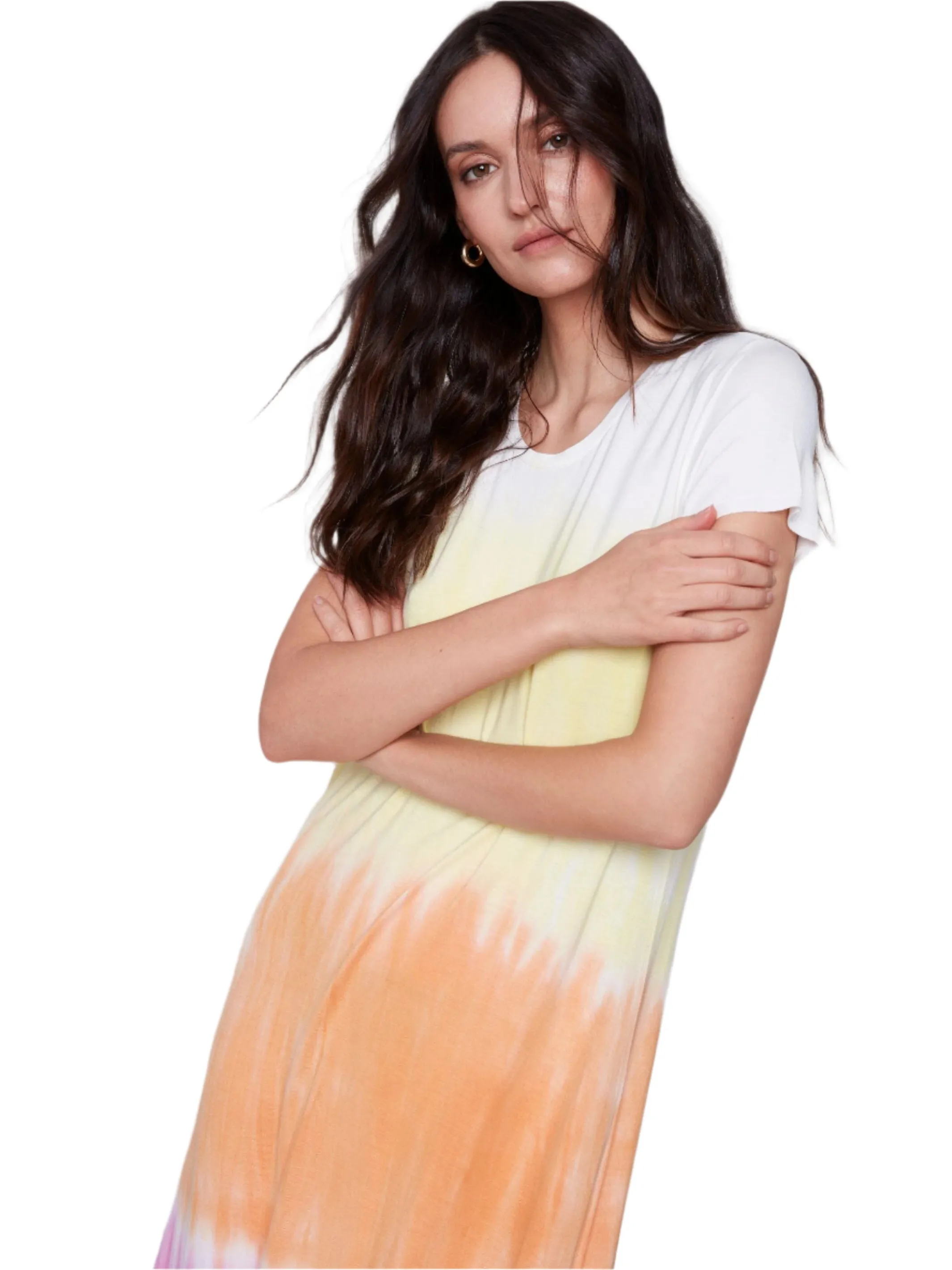 SHORT SLEEVE TIE DYE SHIRT TAIL HEM DRESS