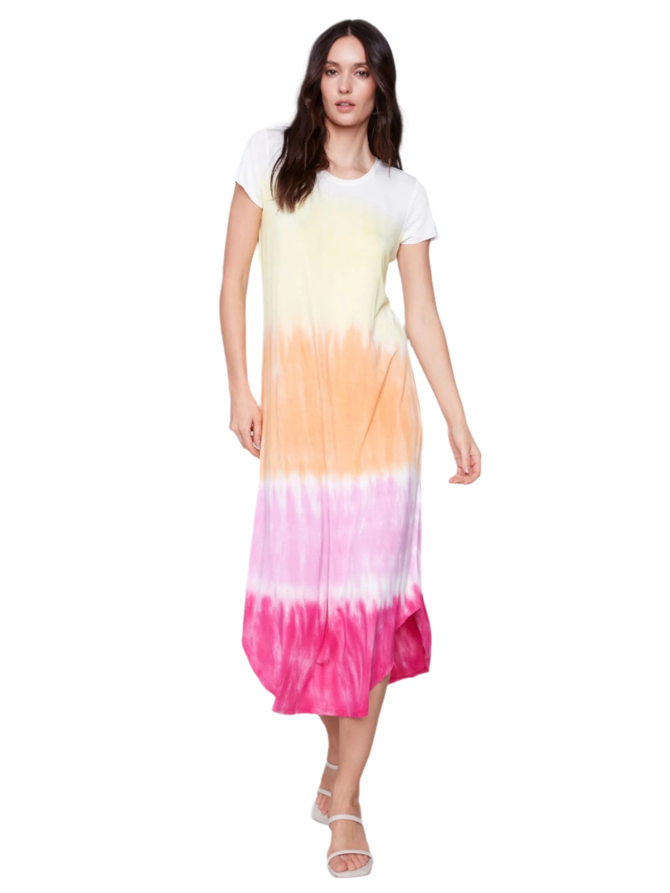 SHORT SLEEVE TIE DYE SHIRT TAIL HEM DRESS