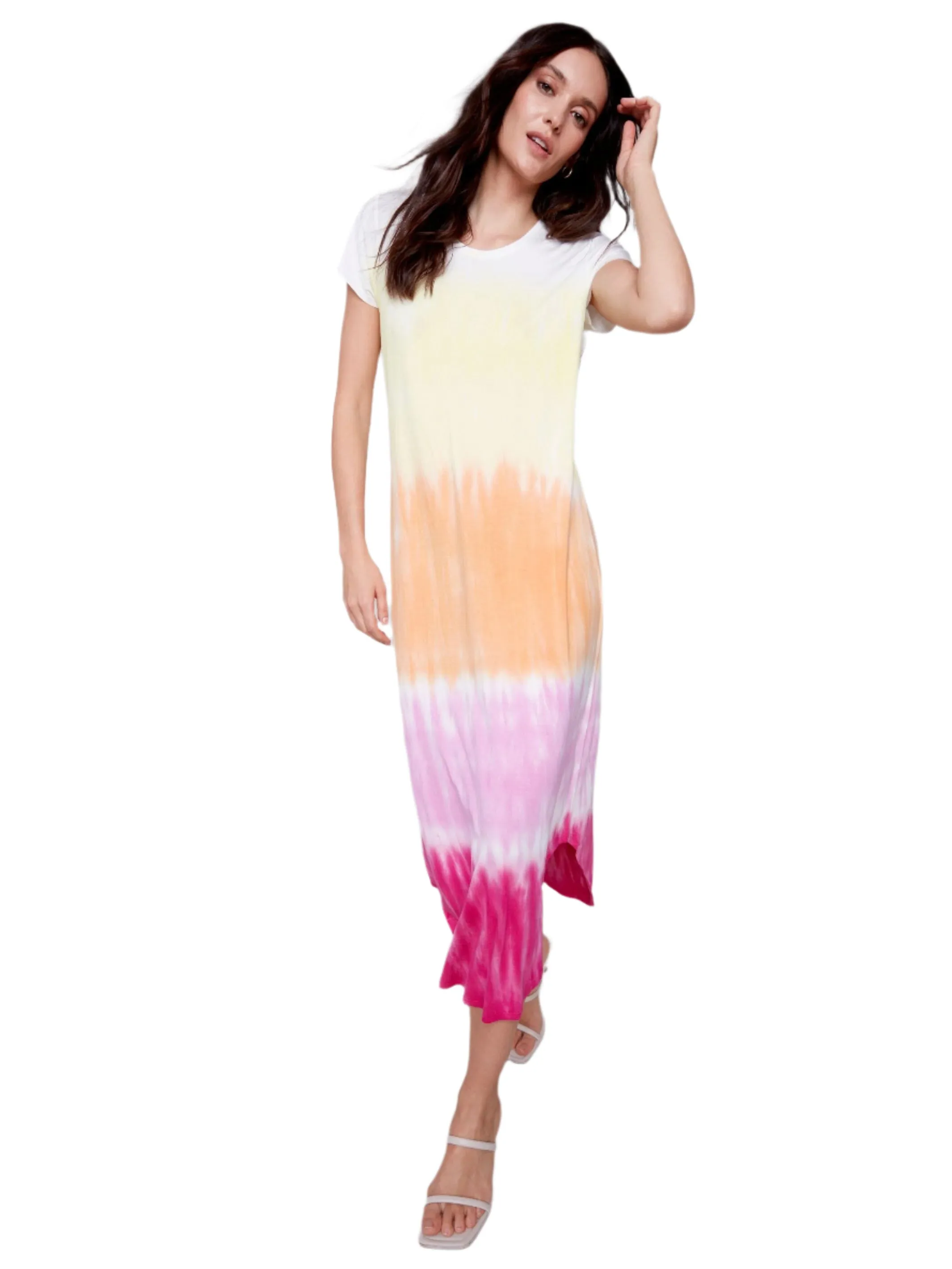 SHORT SLEEVE TIE DYE SHIRT TAIL HEM DRESS