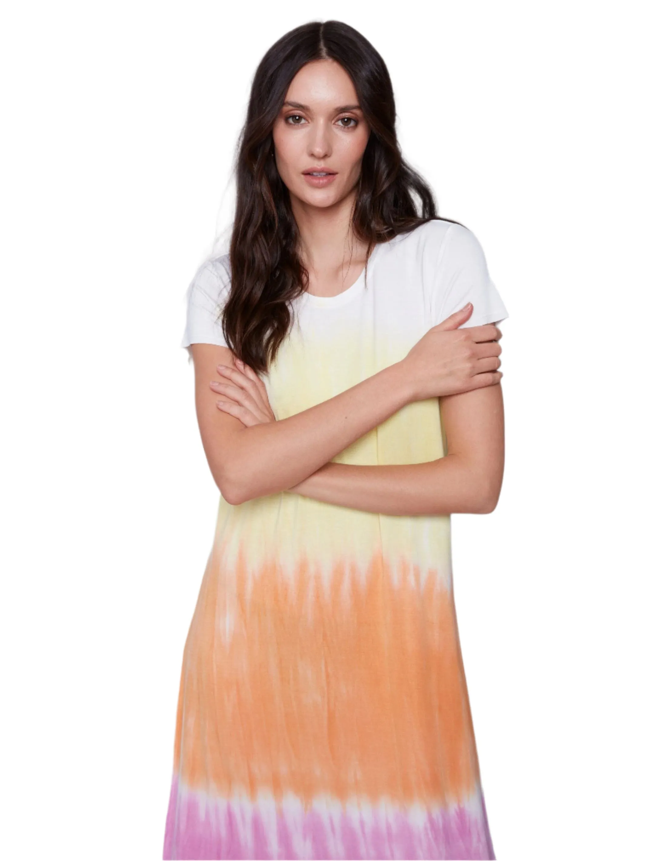 SHORT SLEEVE TIE DYE SHIRT TAIL HEM DRESS