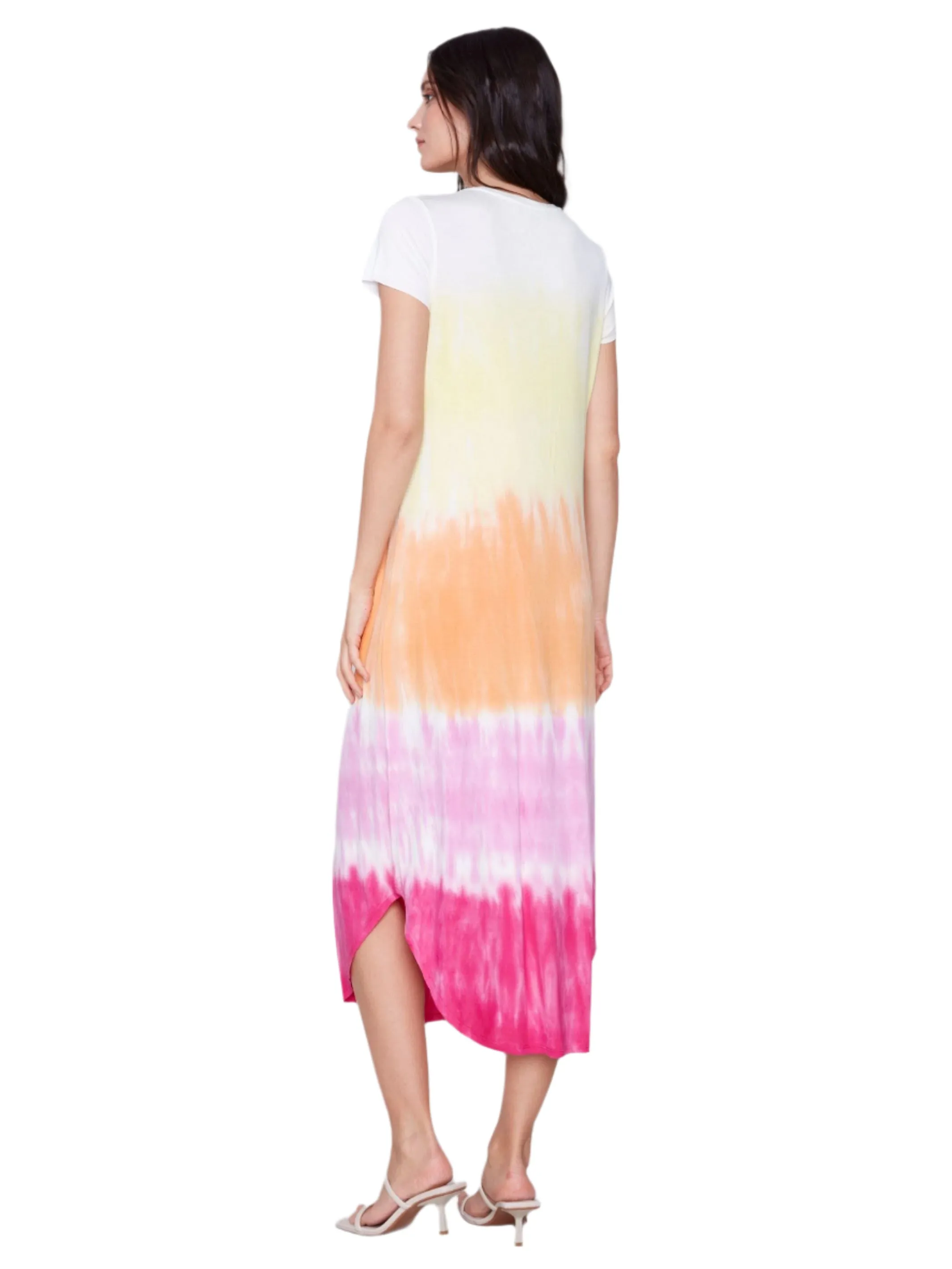 SHORT SLEEVE TIE DYE SHIRT TAIL HEM DRESS
