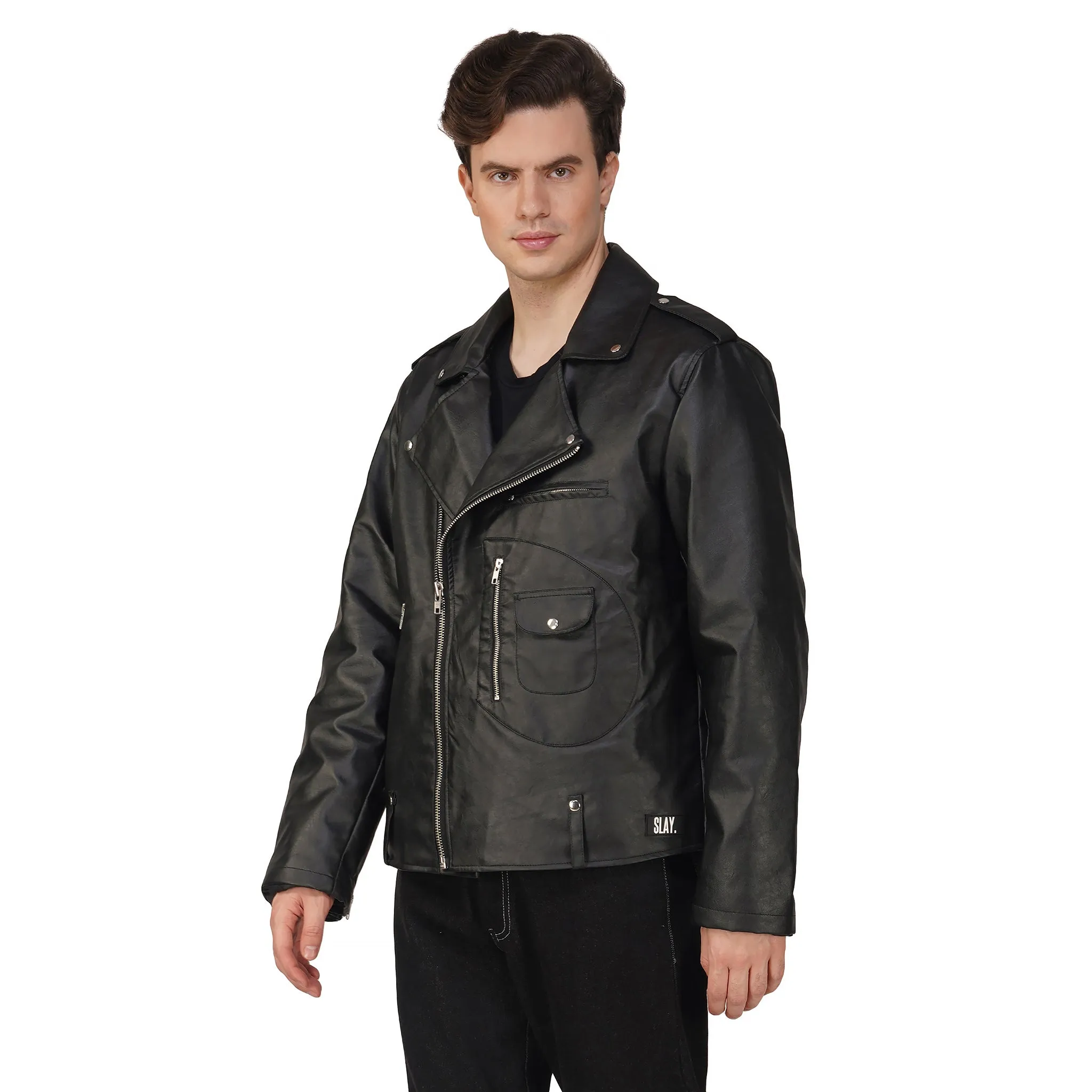 SLAY. Men's Black Faux Leather Biker Jacket