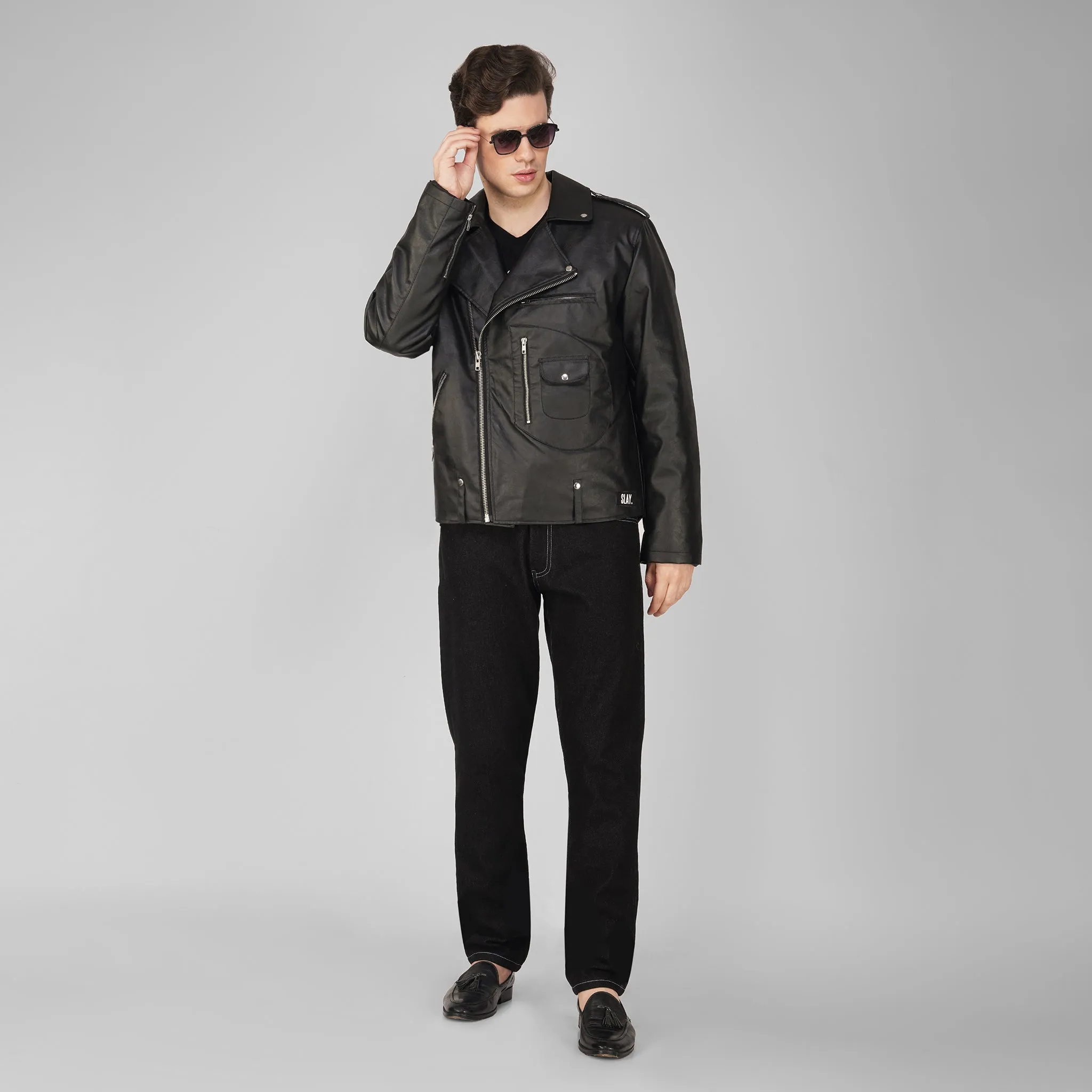 SLAY. Men's Black Faux Leather Biker Jacket