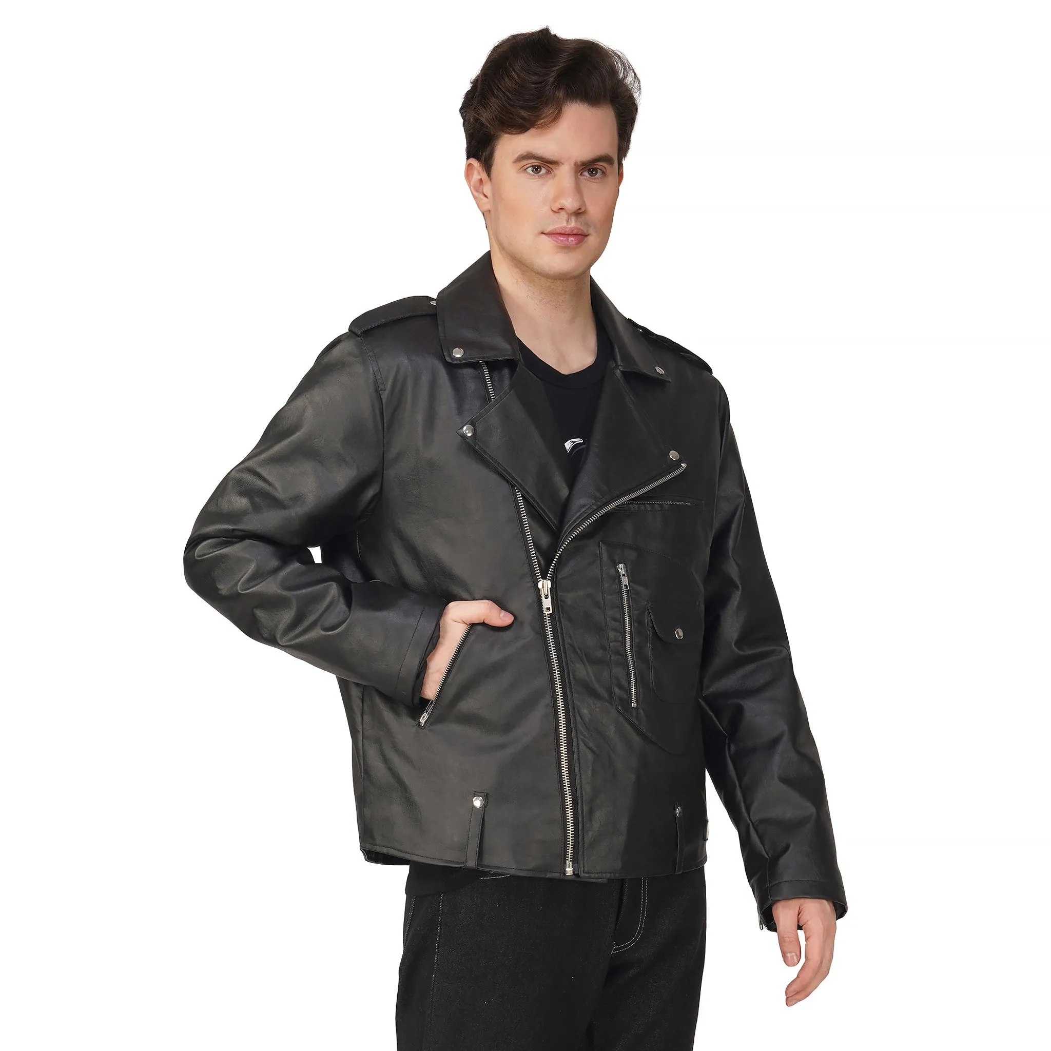 SLAY. Men's Black Faux Leather Biker Jacket