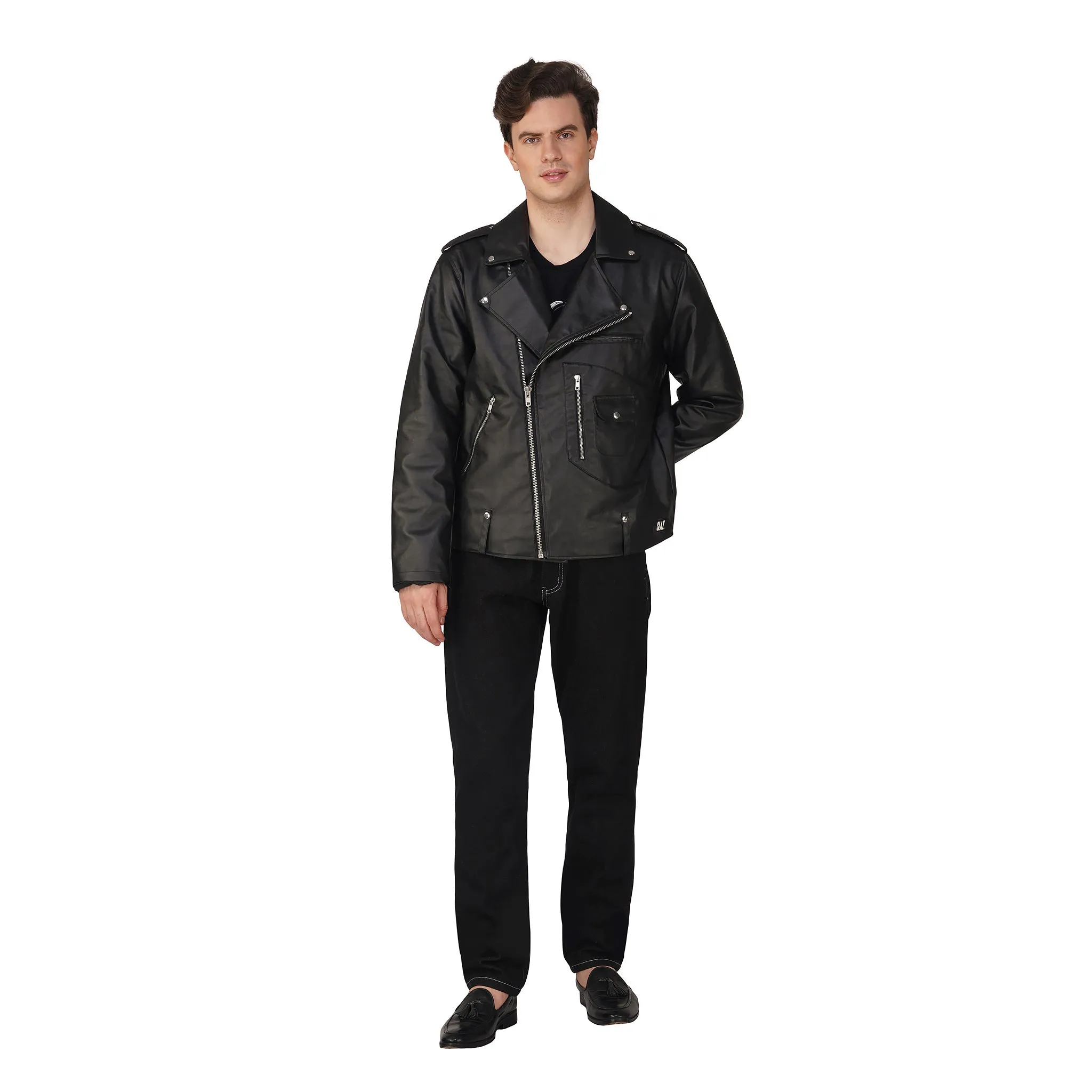 SLAY. Men's Black Faux Leather Biker Jacket
