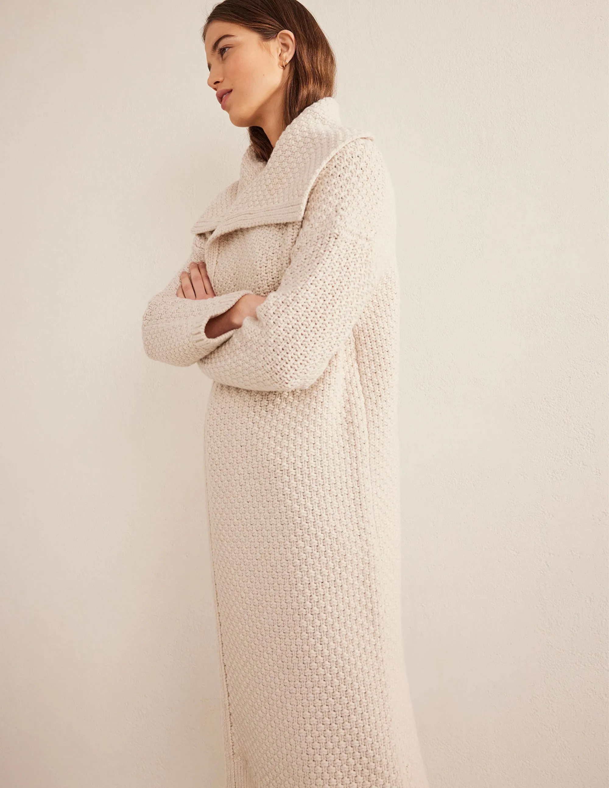 Textured Chunky Wool Coatigan-Shearling