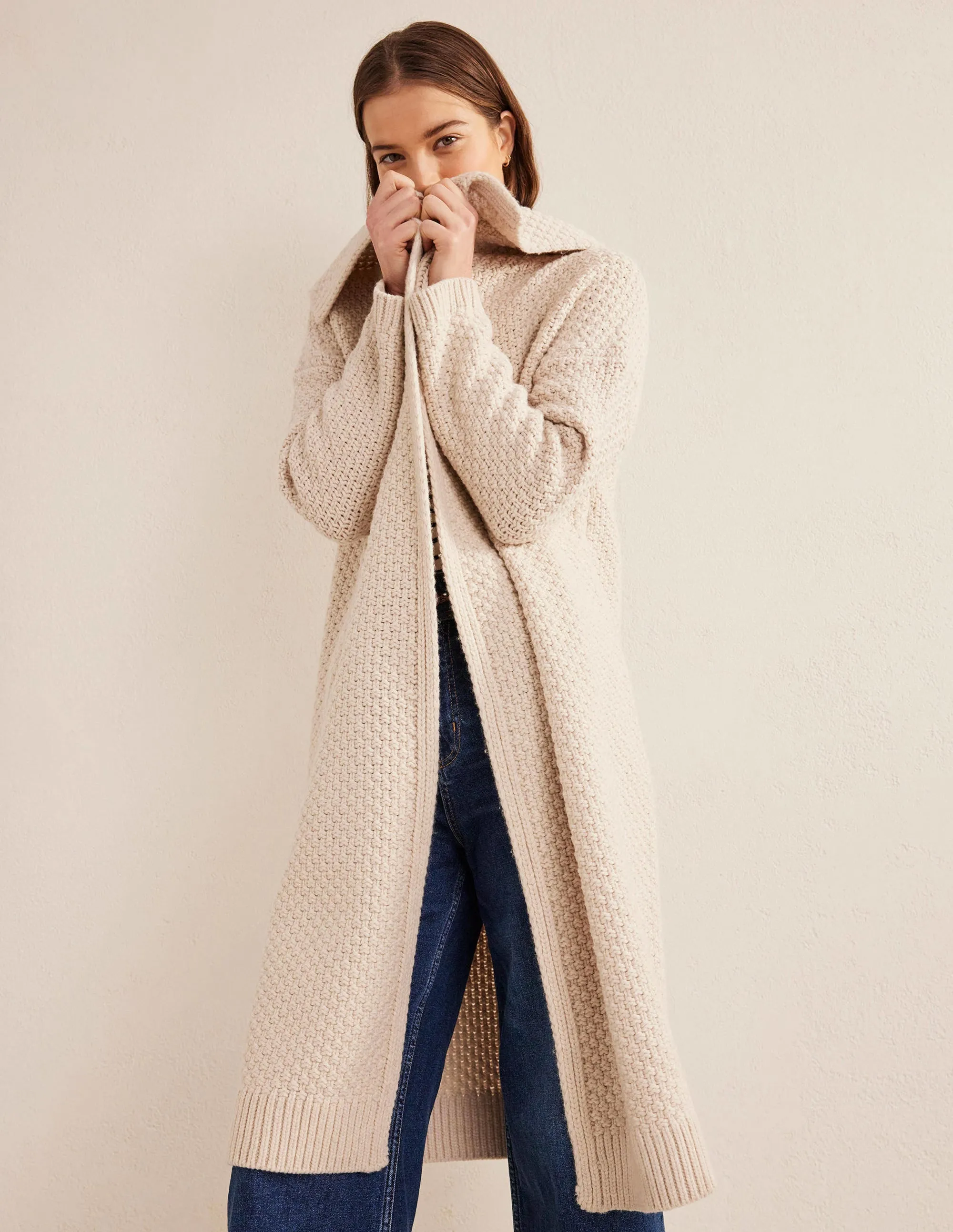 Textured Chunky Wool Coatigan-Shearling