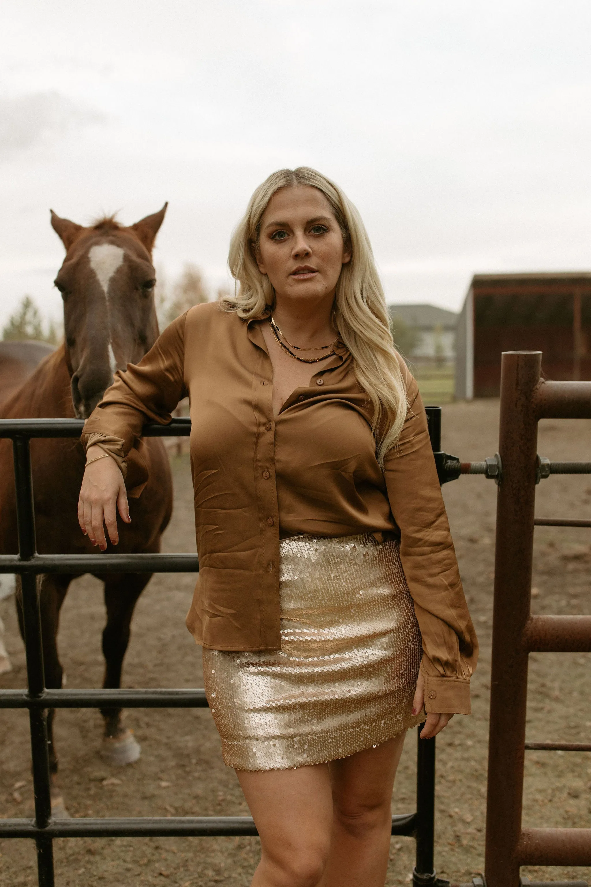 The Coraline Satin Shirt by Part Two - Toasted Coconut