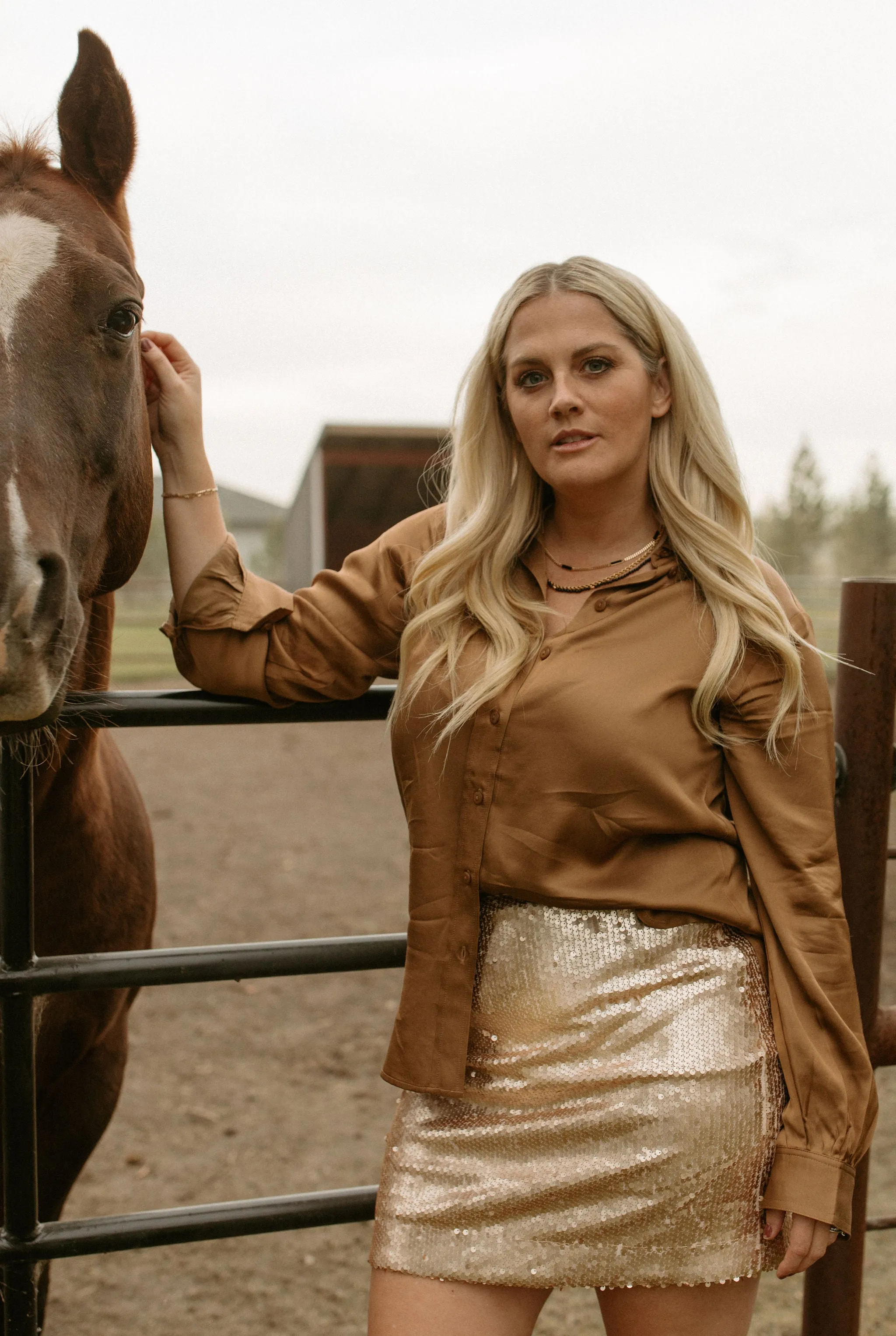 The Coraline Satin Shirt by Part Two - Toasted Coconut