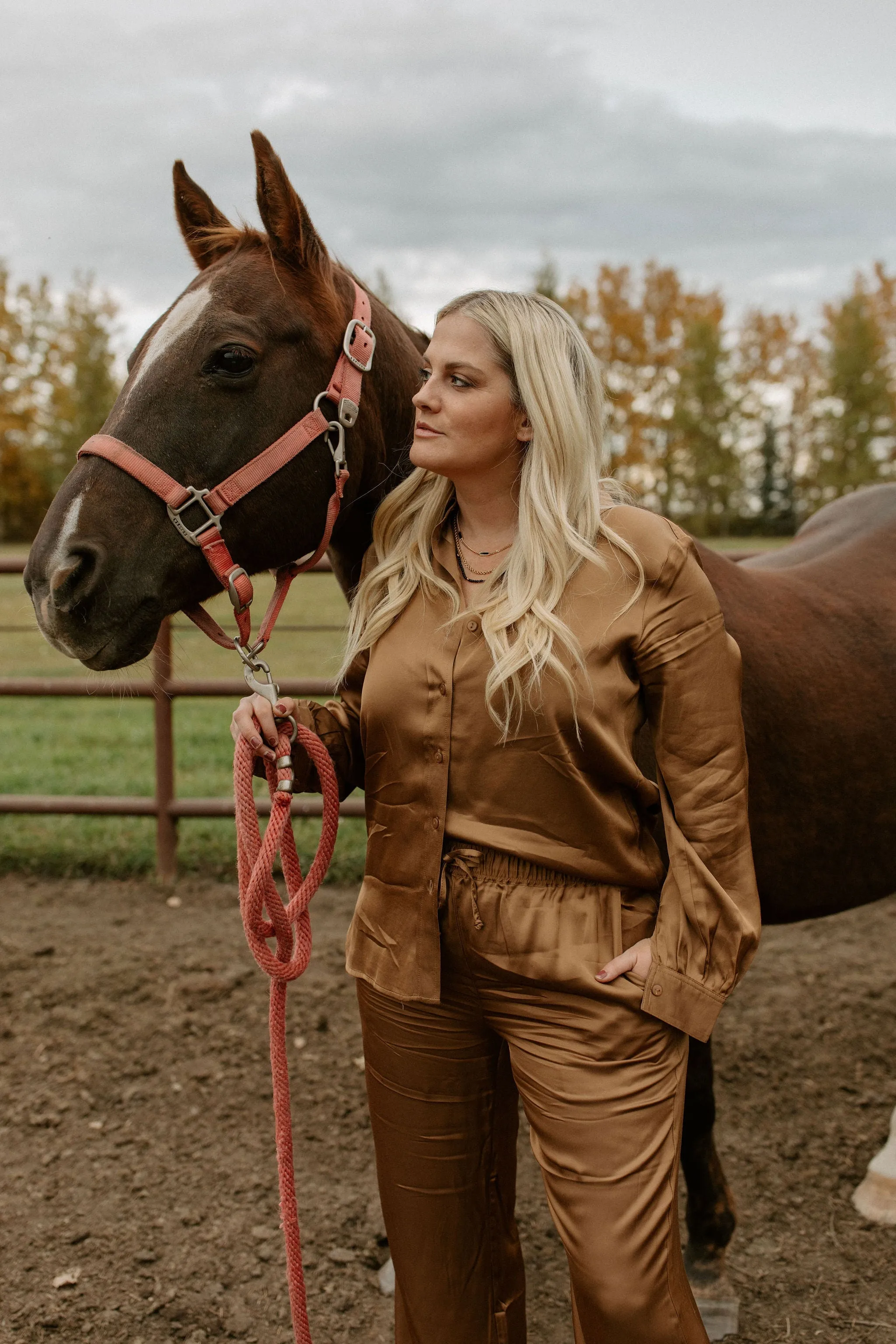 The Coraline Satin Shirt by Part Two - Toasted Coconut