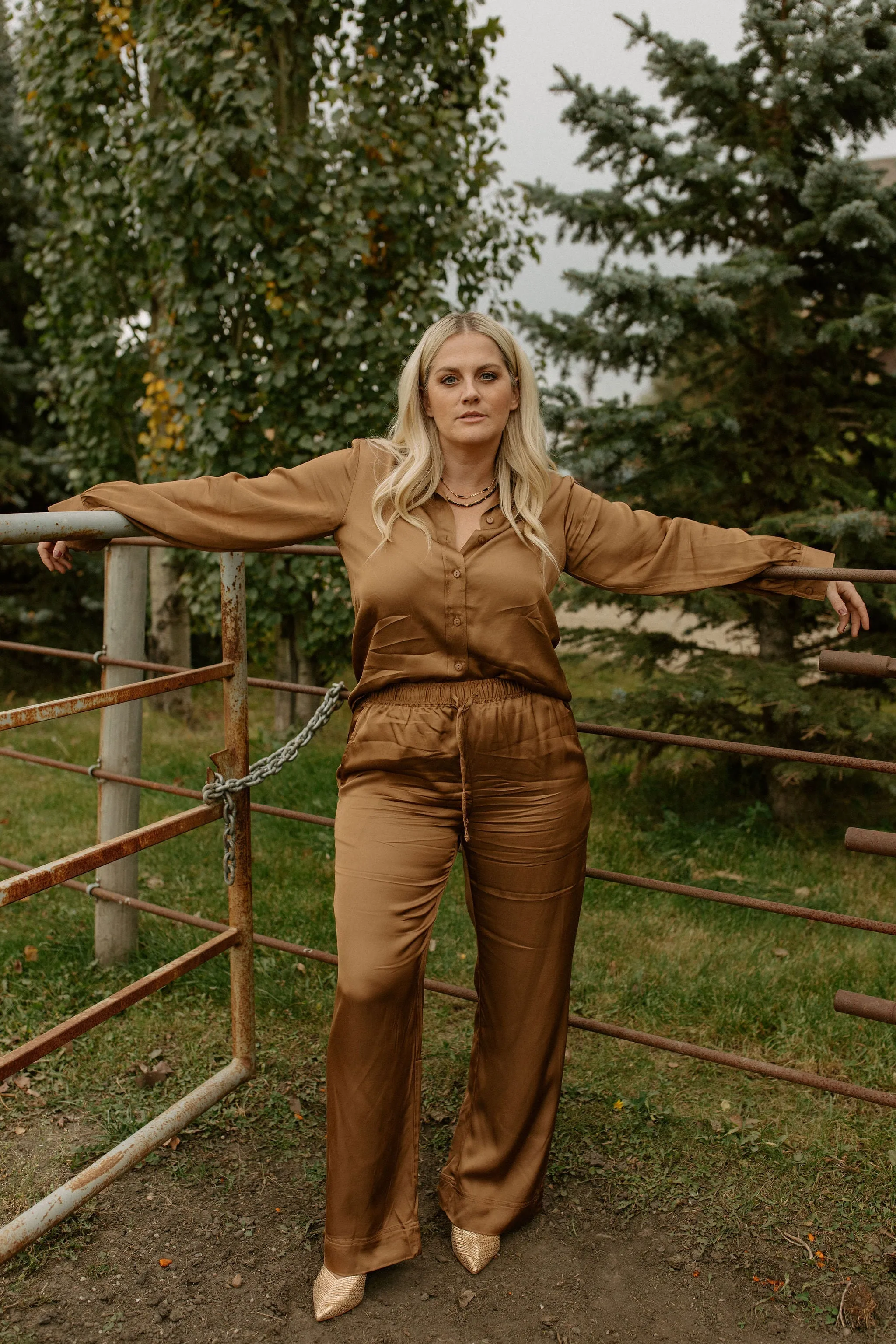The Coraline Satin Shirt by Part Two - Toasted Coconut