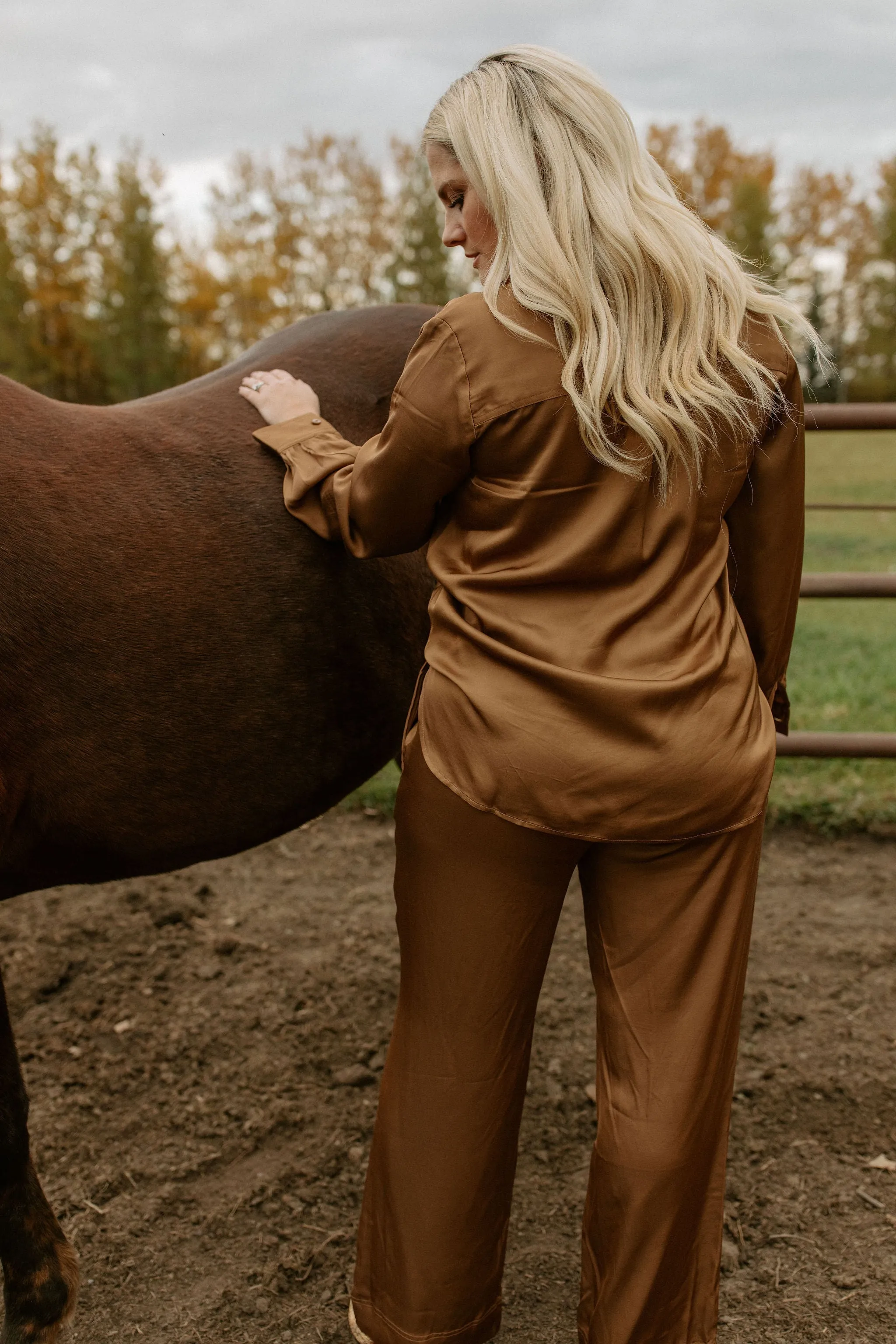 The Coraline Satin Shirt by Part Two - Toasted Coconut