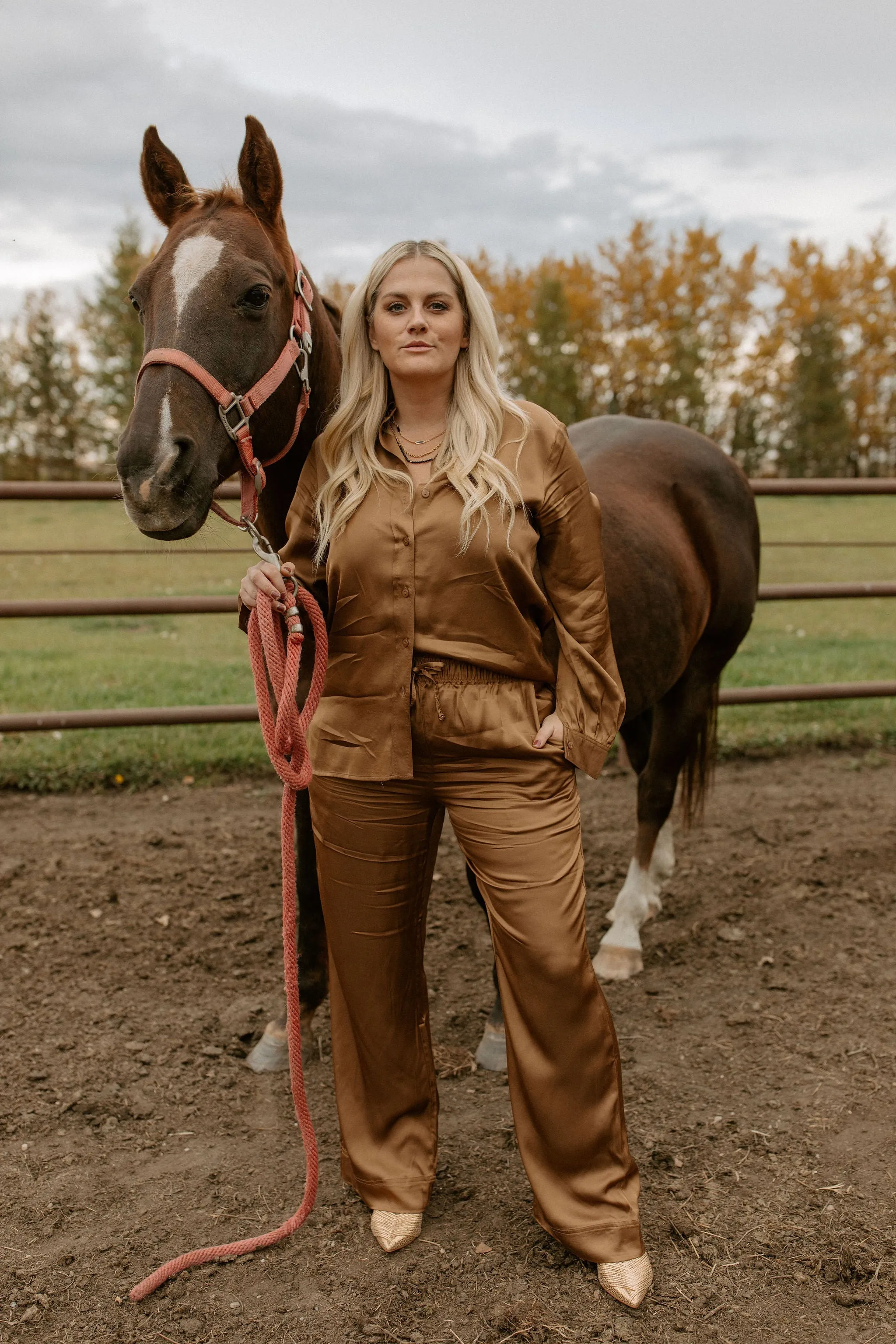 The Coraline Satin Shirt by Part Two - Toasted Coconut