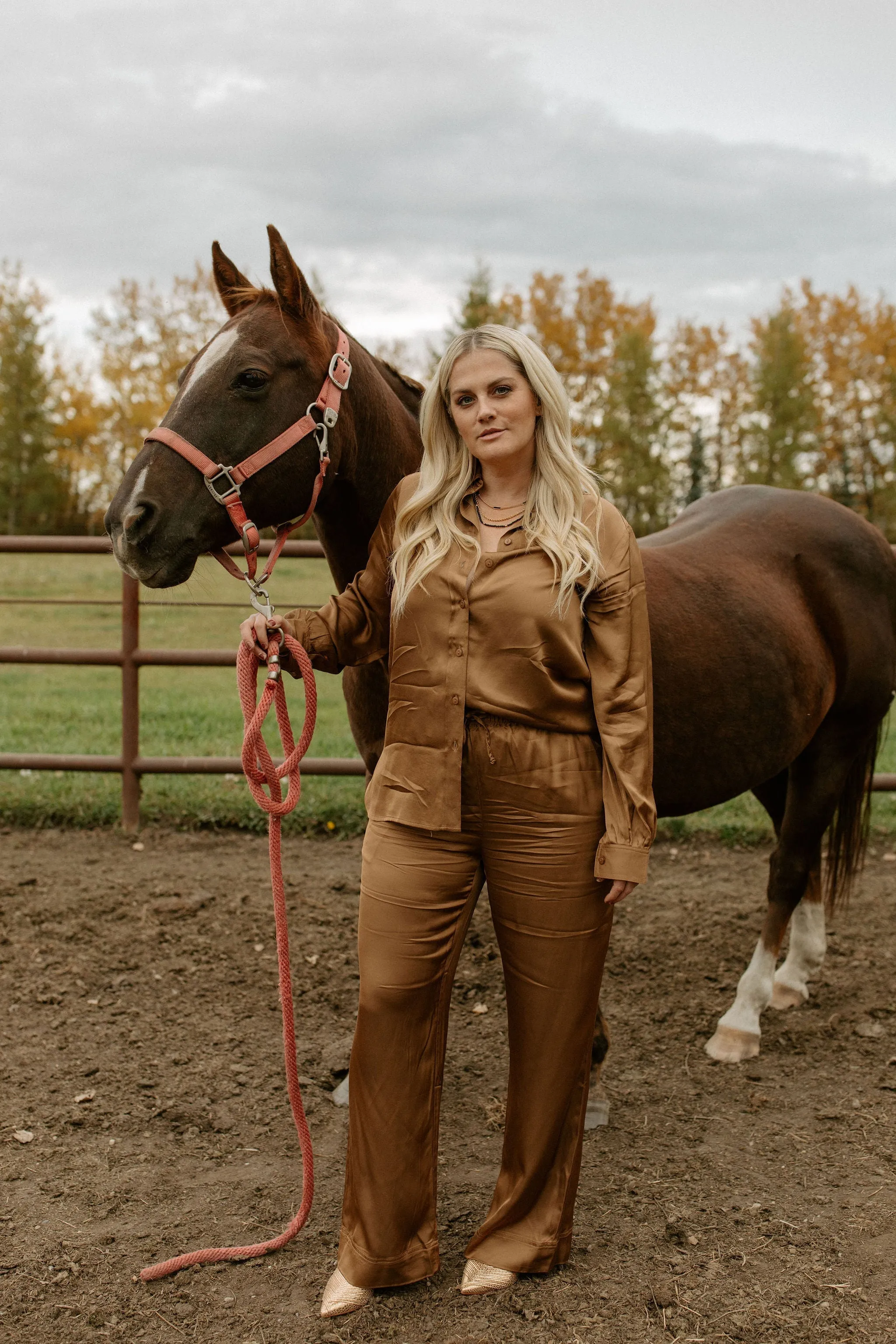 The Coraline Satin Shirt by Part Two - Toasted Coconut