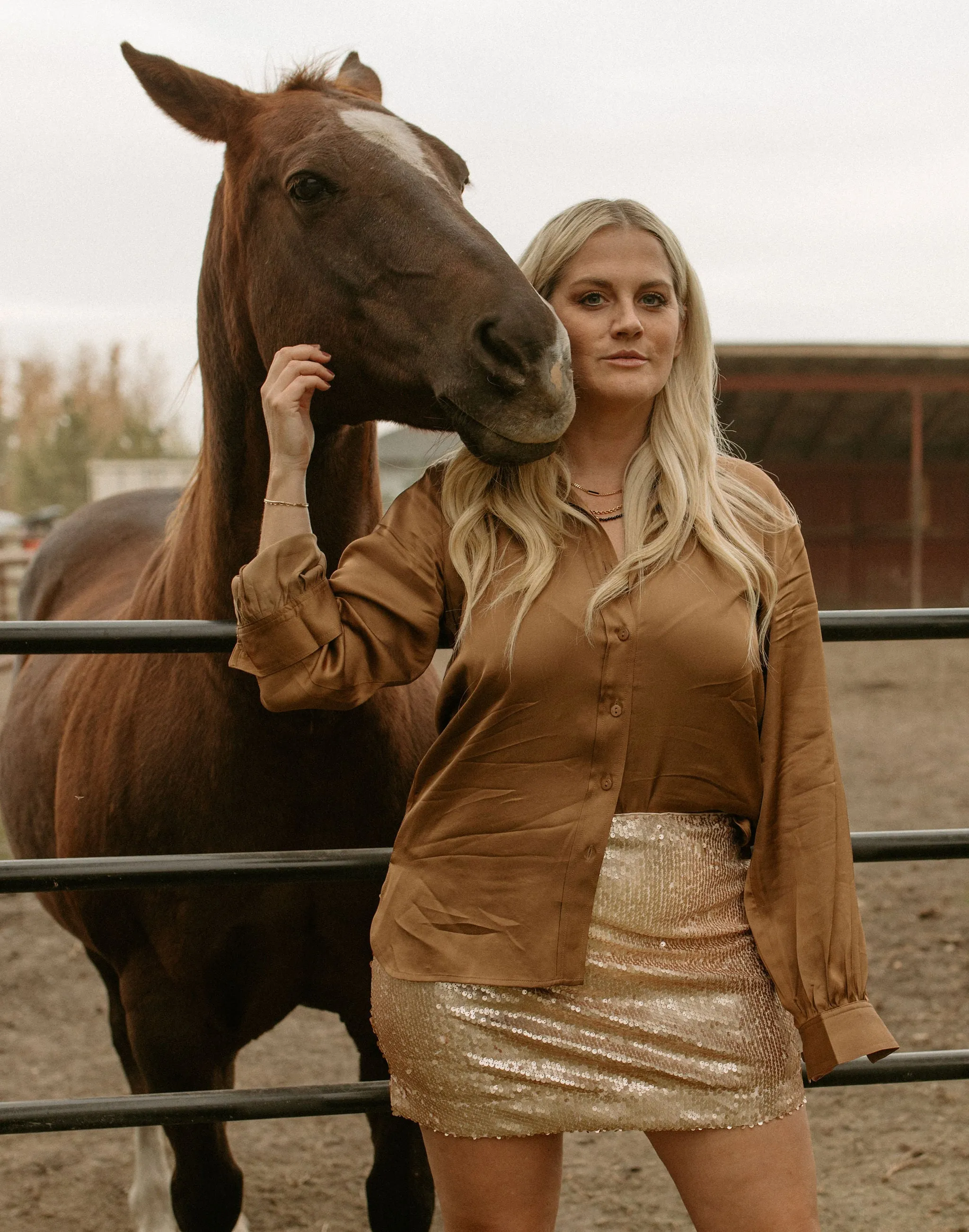 The Coraline Satin Shirt by Part Two - Toasted Coconut
