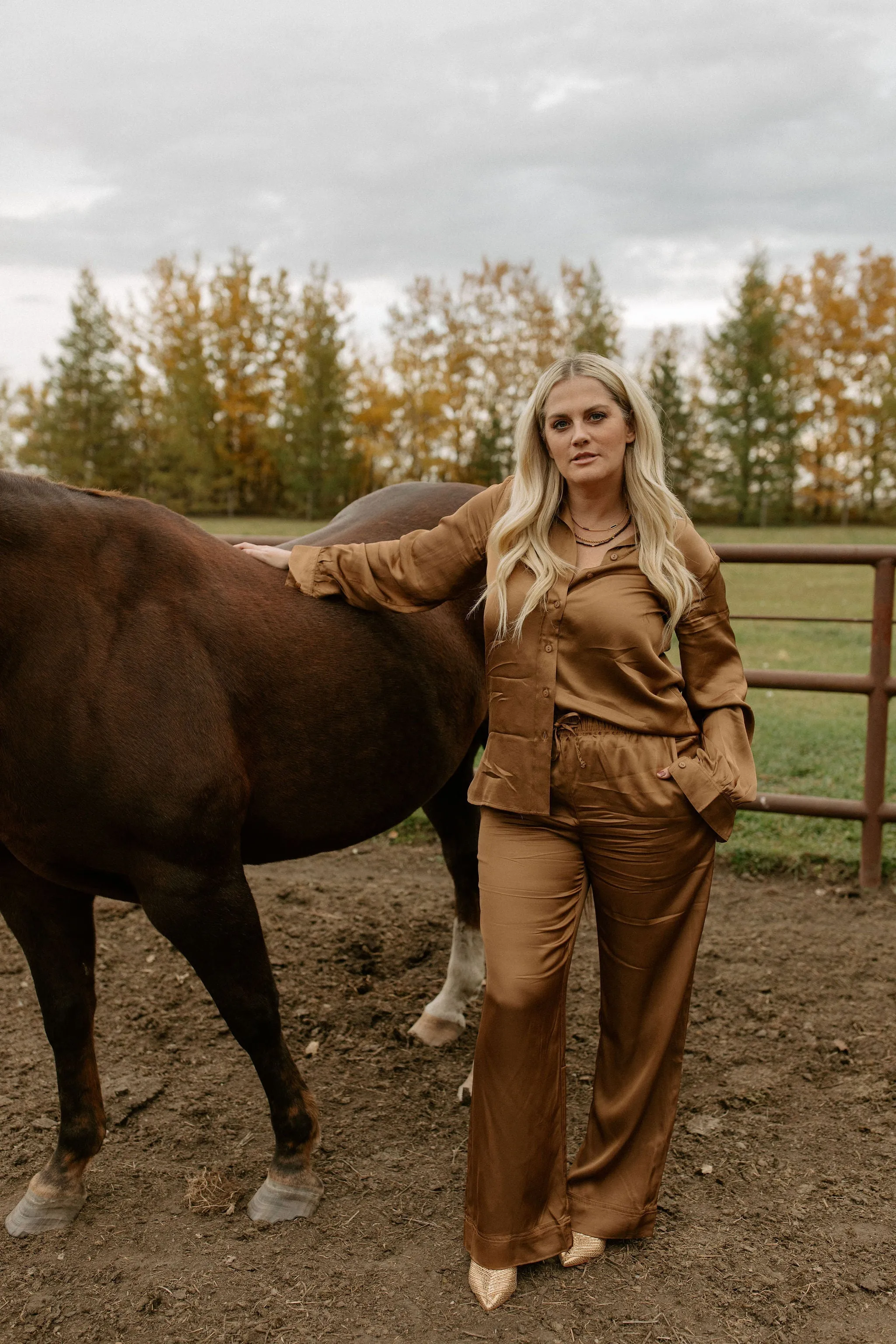 The Coraline Satin Shirt by Part Two - Toasted Coconut