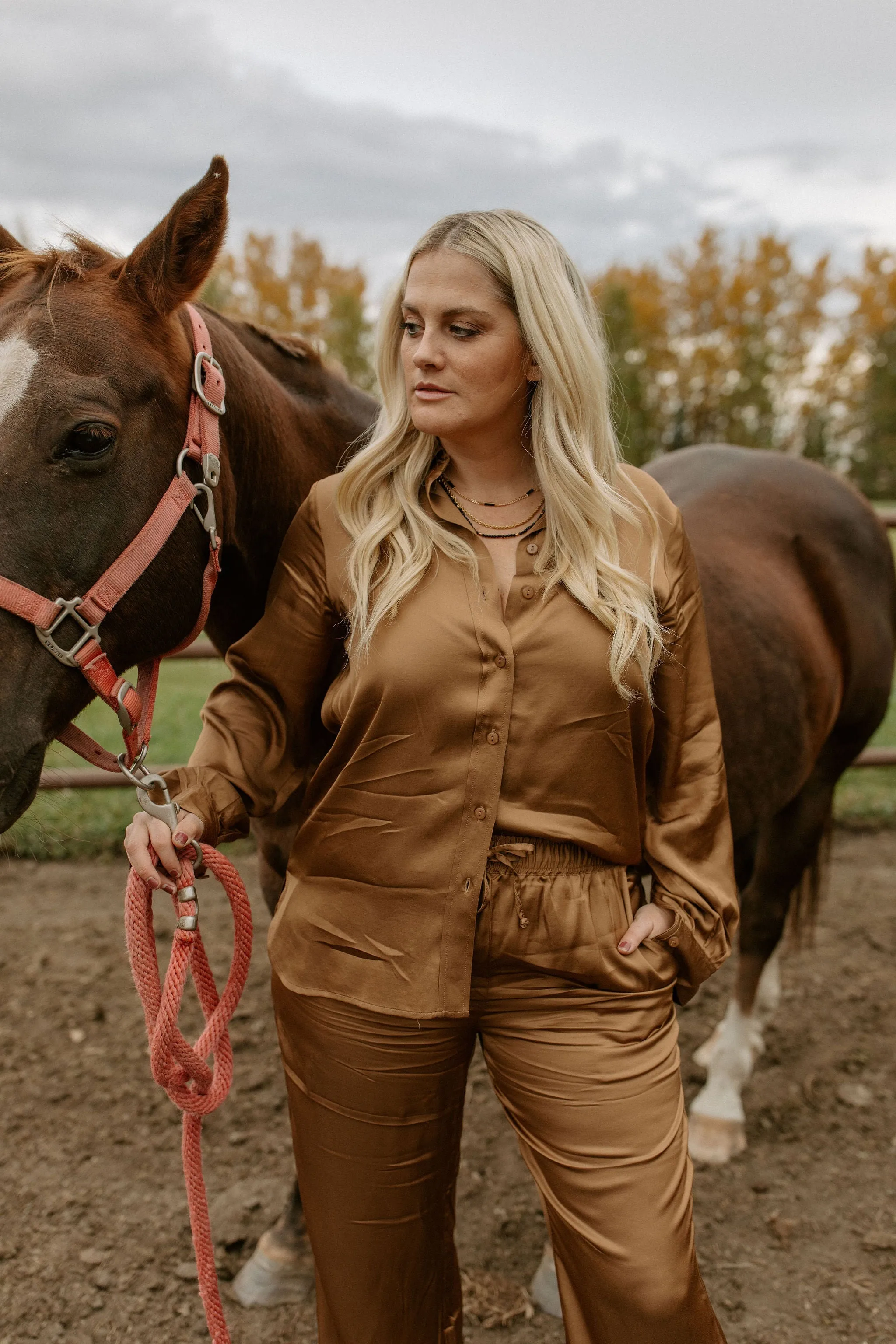 The Coraline Satin Shirt by Part Two - Toasted Coconut