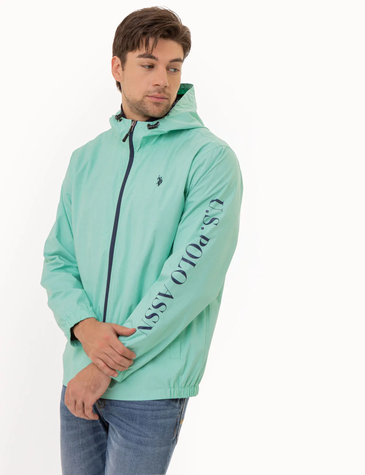 USPA HEATHERED HOODED WINDBREAKER