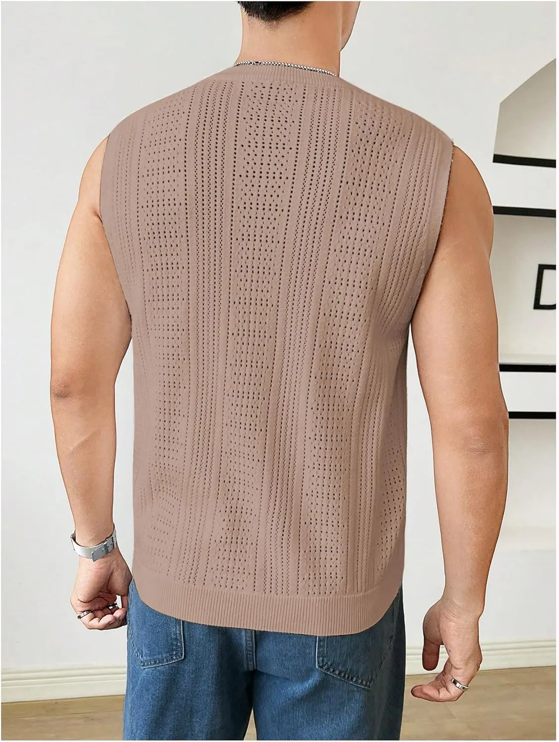 Verdusa Men's Sleeveless Round Neck Knit Tank Top Casual Sweater Vest