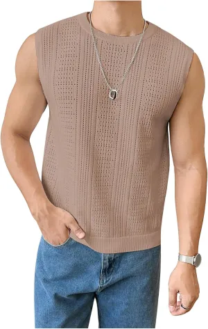 Verdusa Men's Sleeveless Round Neck Knit Tank Top Casual Sweater Vest