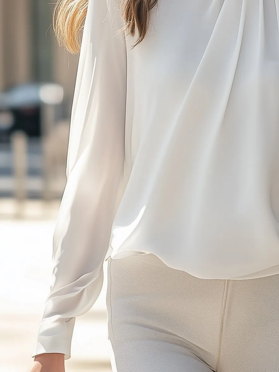 White Pleated Blouse with Long Sleeves