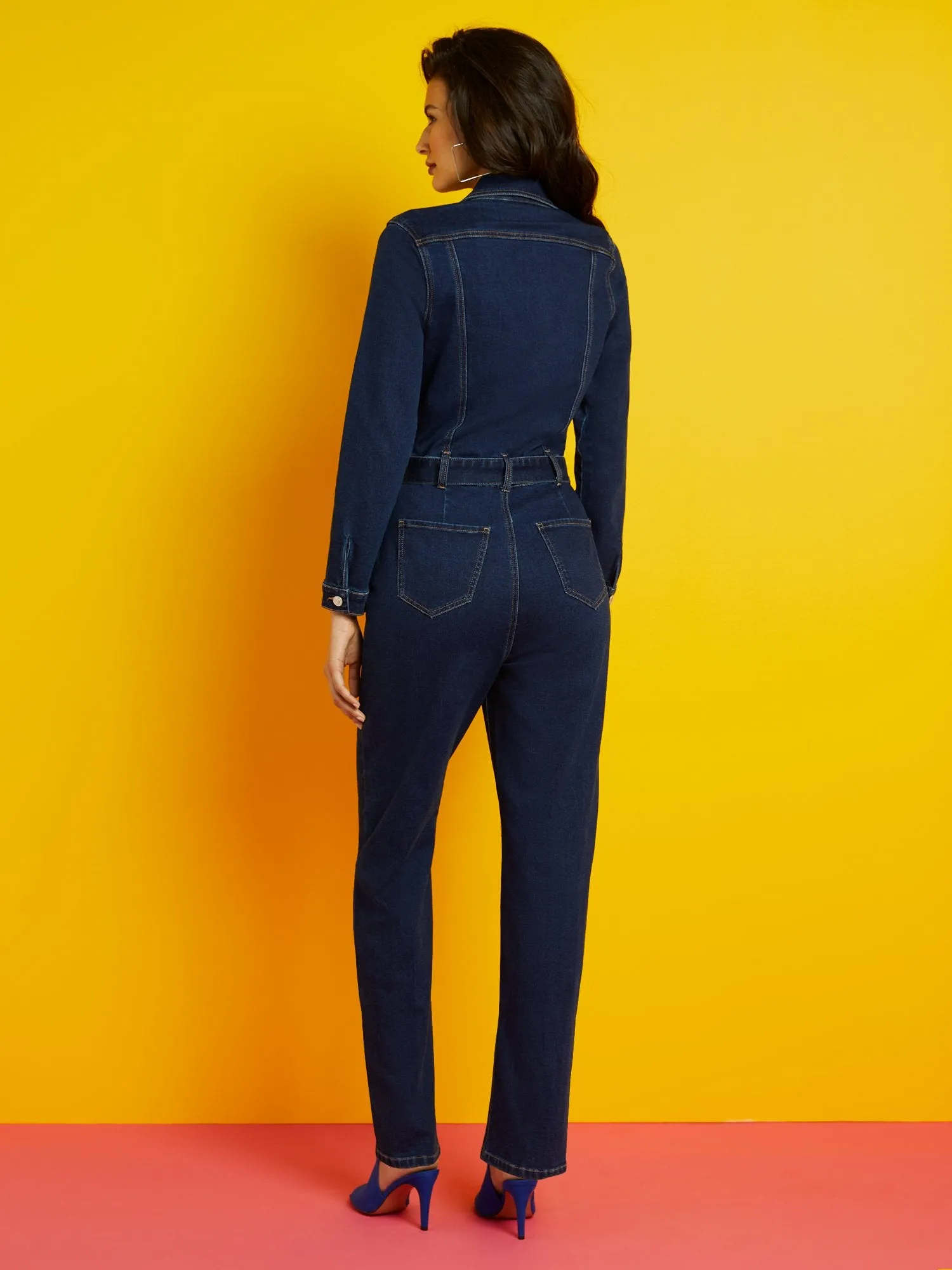 Wide-Leg Denim Jumpsuit - Medium Wash