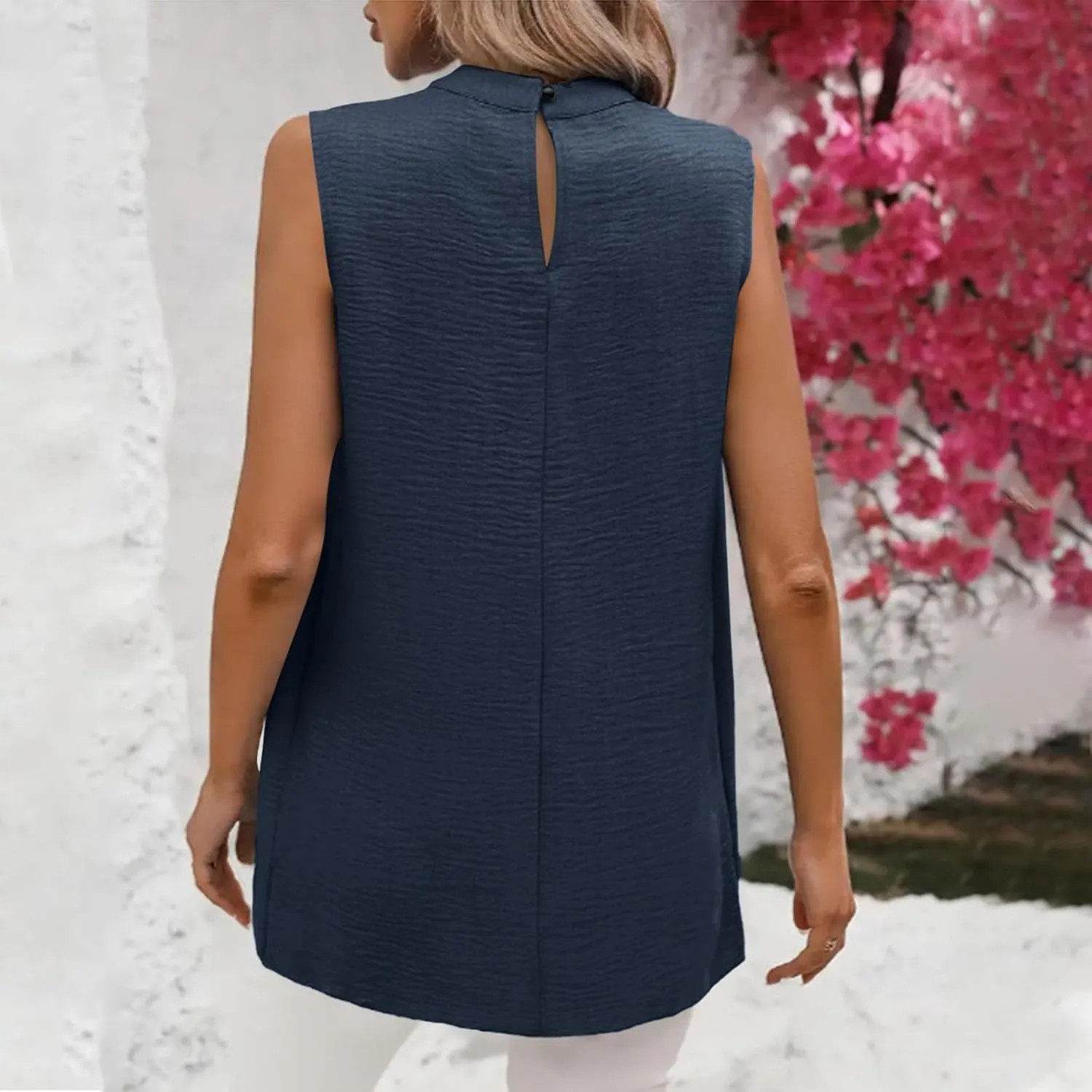 Womens Asymmetric Tops Dressy Casual Sleeveless Mock Neck Tank Tops Loose Fit Solid Flowy Tunic Shirts Cute Work Tees