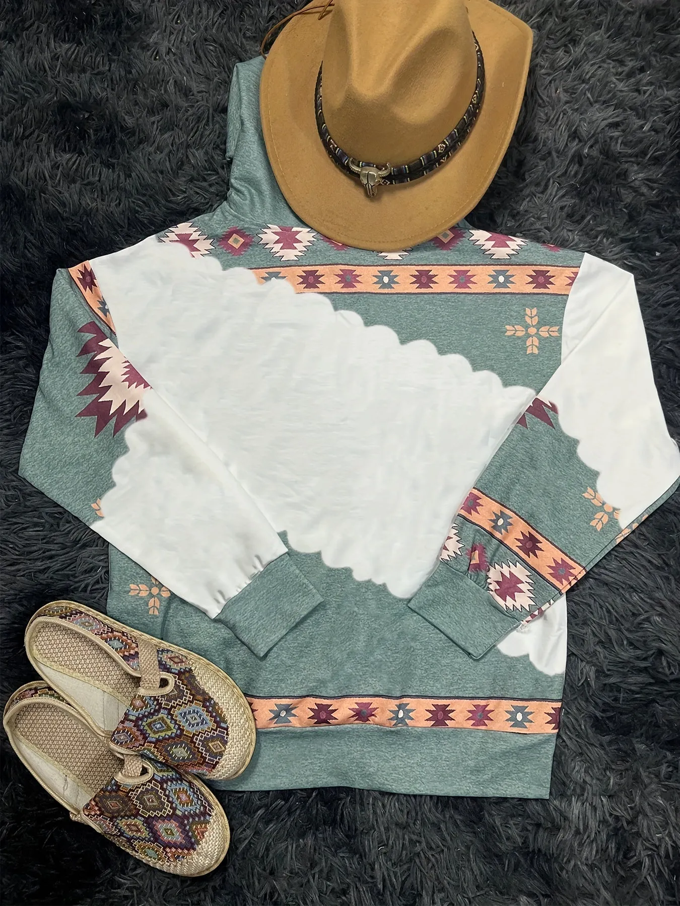 Women's Casual Oversized Hoodie with Aztec Geometric Print and Drawstring | Ideal for Autumn/Winter