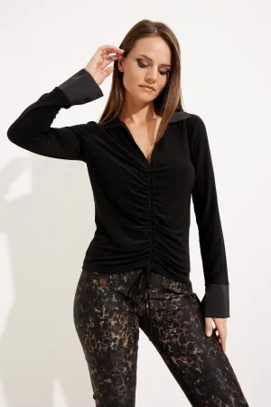 Women's Joseph Ribkoff | Notched Collar Ruched Top | Black