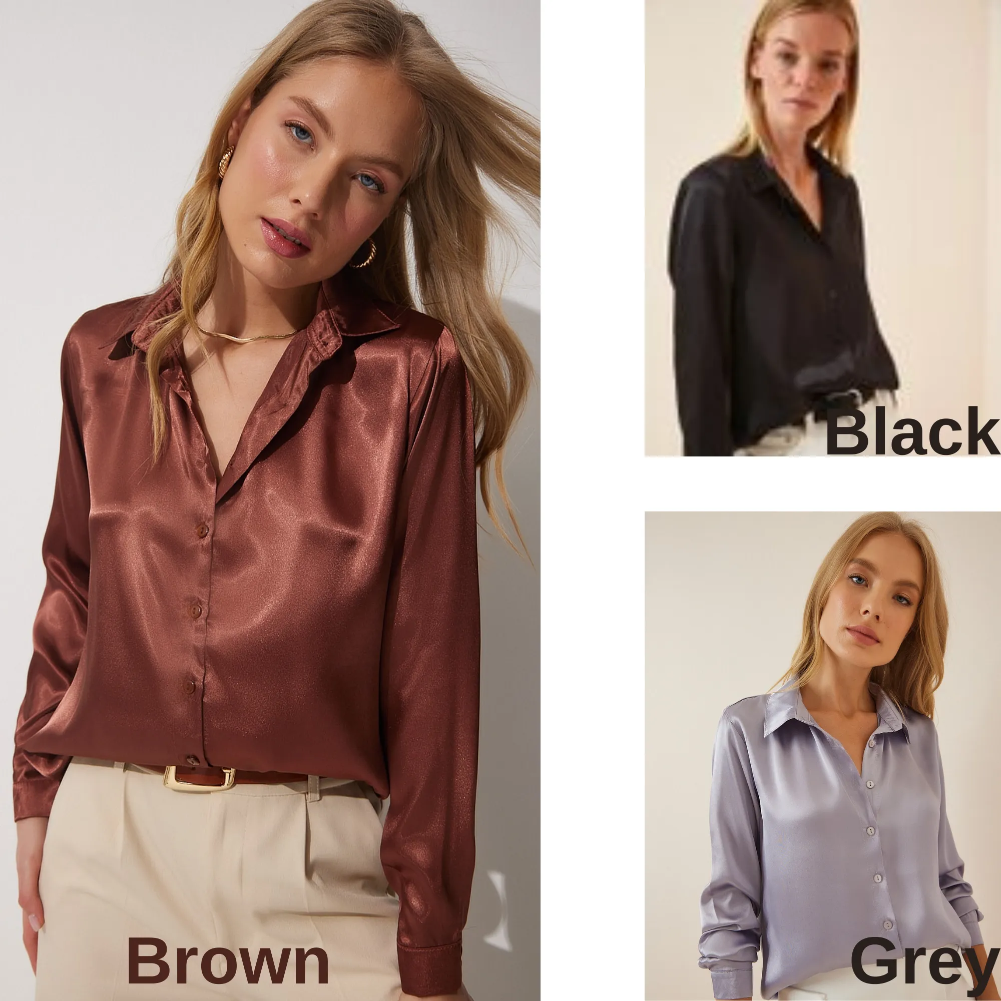 Women's Light Flowy Satin Surface Woman Blouse,  Satin Blouse,Gift For Her,Cotton Blouse,Boho Blouse,Satin Long Sleeve Womens Blouse 1