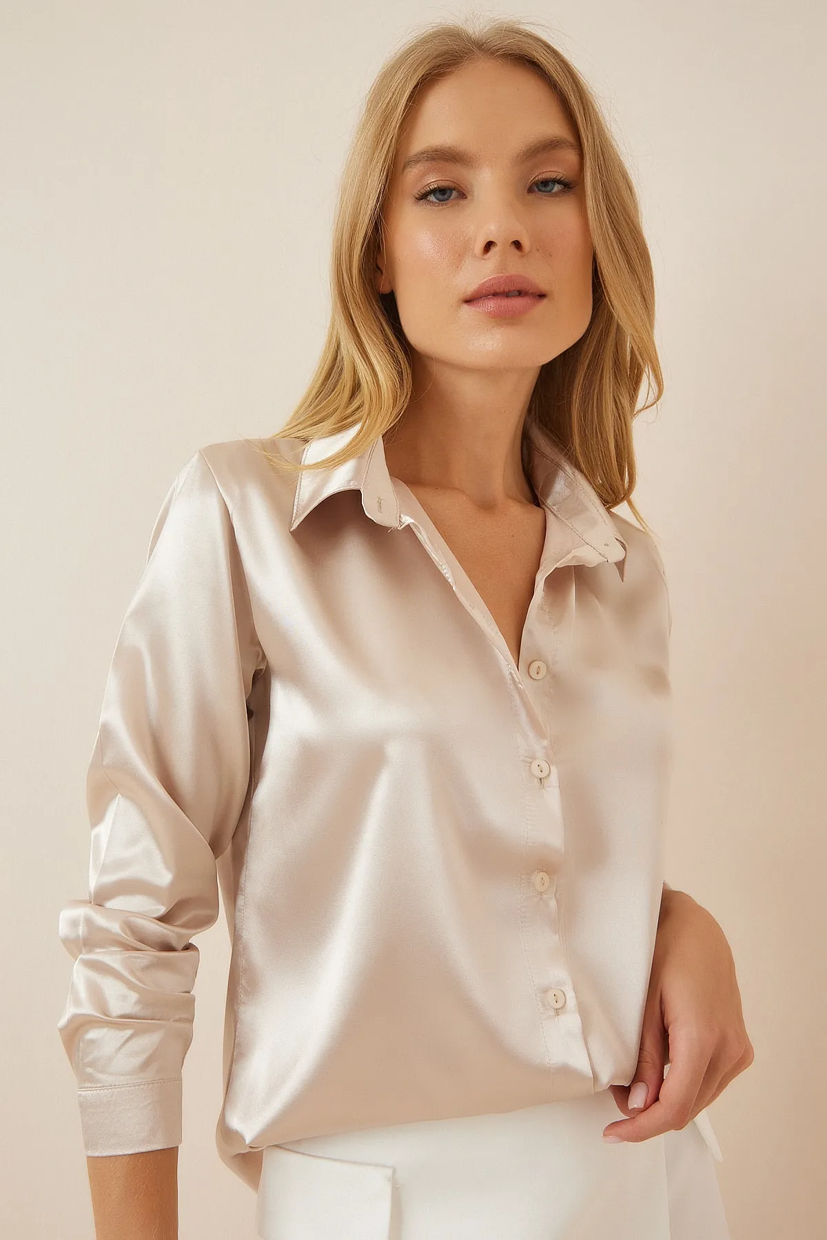 Women's Light Flowy Satin Surface Woman Blouse,  Satin Blouse,Gift For Her,Cotton Blouse,Boho Blouse,Satin Long Sleeve Womens Blouse 1