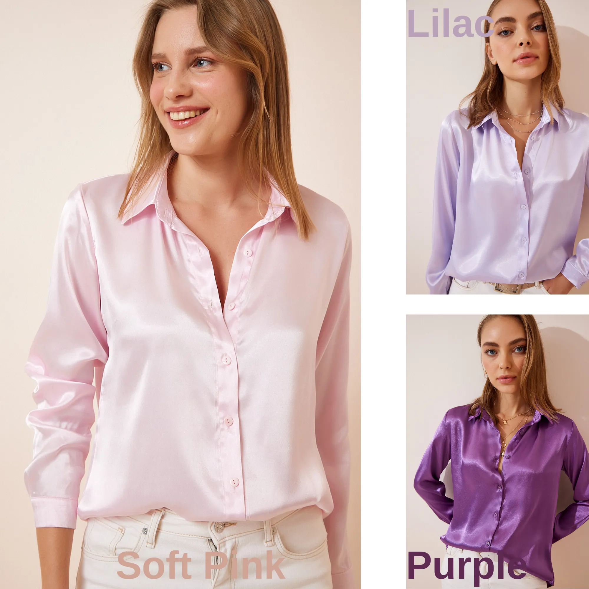Women's Light Flowy Satin Surface Woman Blouse,  Satin Blouse,Gift For Her,Cotton Blouse,Boho Blouse,Satin Long Sleeve Womens Blouse 1