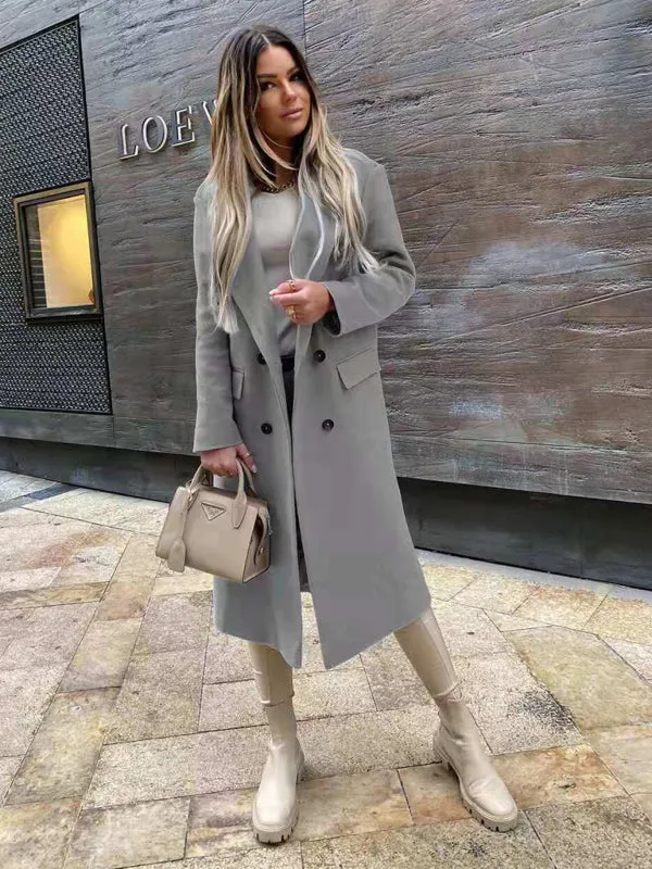 Wool Notch Collar Longline Pea Coat